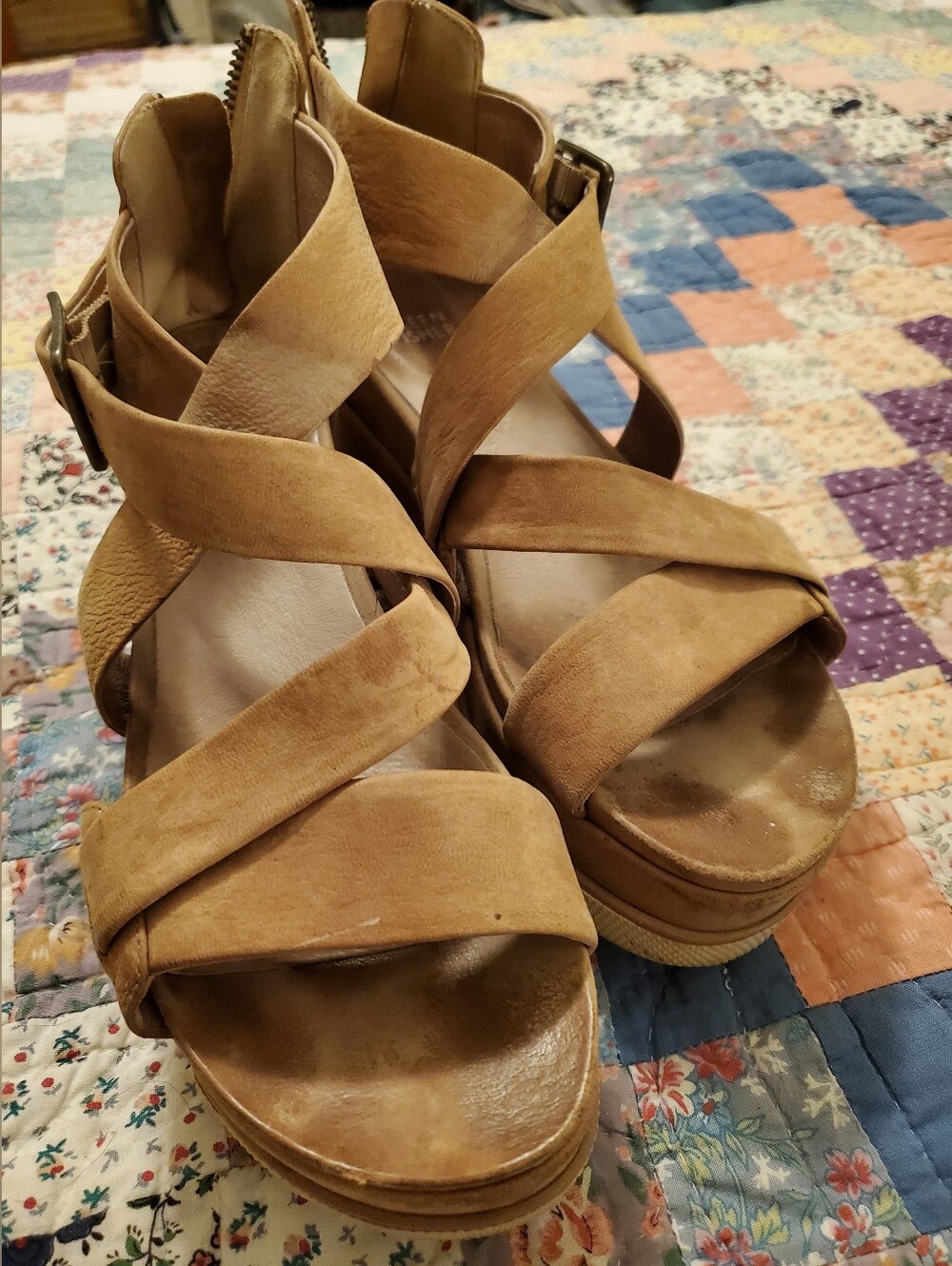 Women's Tan Nubuck High Platform Sandals
